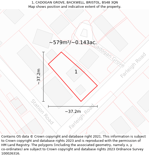 1, CADOGAN GROVE, BACKWELL, BRISTOL, BS48 3QN: Plot and title map