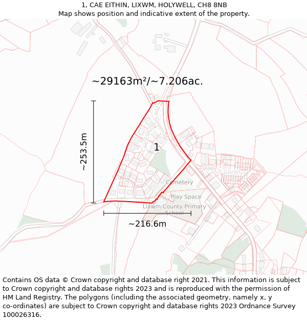 1, CAE EITHIN, LIXWM, HOLYWELL, CH8 8NB: Plot and title map