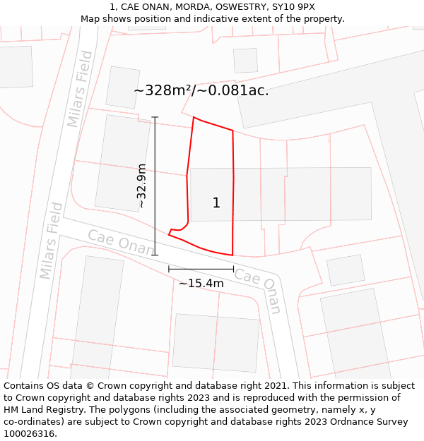 1, CAE ONAN, MORDA, OSWESTRY, SY10 9PX: Plot and title map