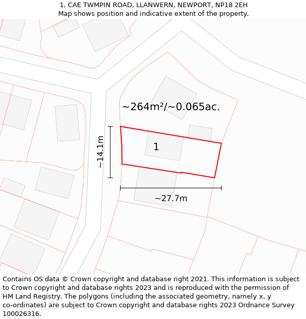 1, CAE TWMPIN ROAD, LLANWERN, NEWPORT, NP18 2EH: Plot and title map