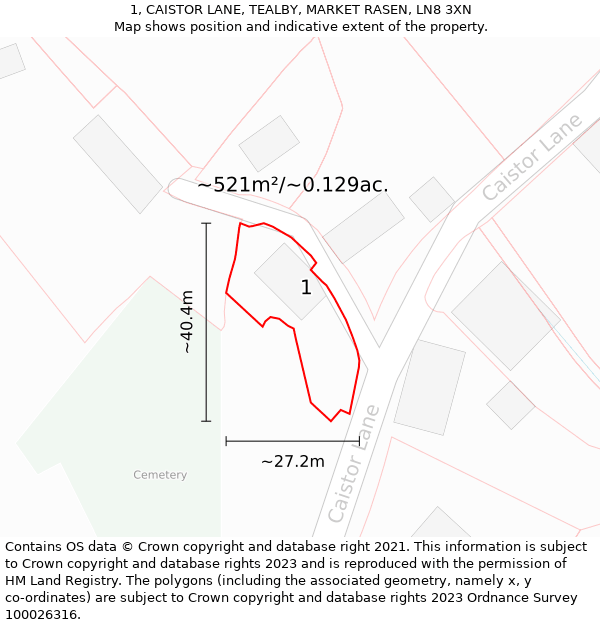 1, CAISTOR LANE, TEALBY, MARKET RASEN, LN8 3XN: Plot and title map