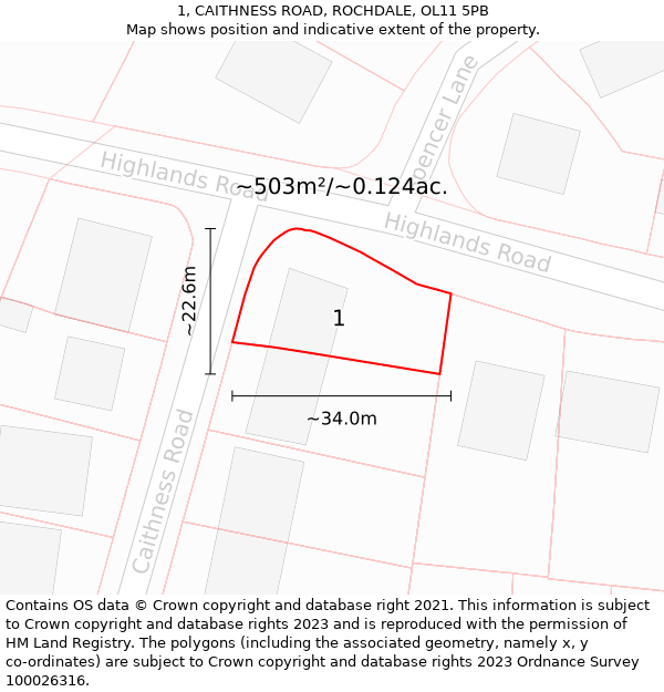 1, CAITHNESS ROAD, ROCHDALE, OL11 5PB: Plot and title map