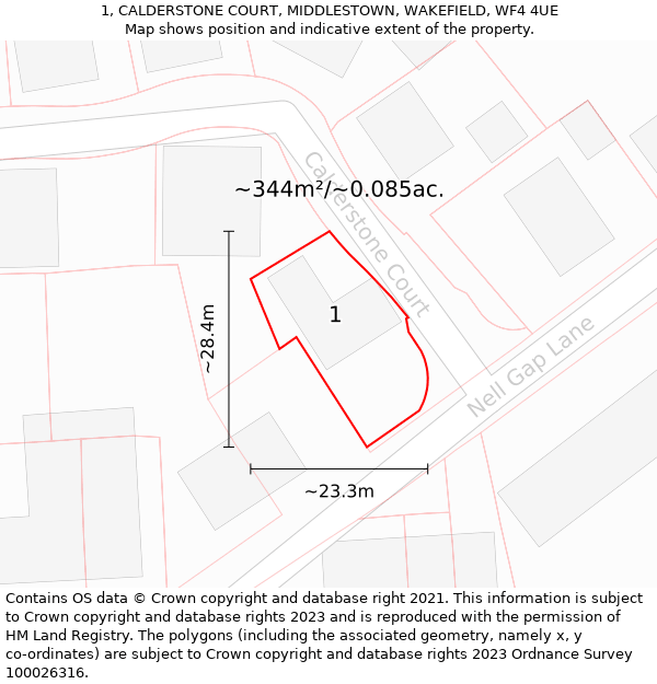 1, CALDERSTONE COURT, MIDDLESTOWN, WAKEFIELD, WF4 4UE: Plot and title map