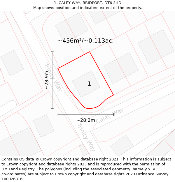 1, CALEY WAY, BRIDPORT, DT6 3HD: Plot and title map