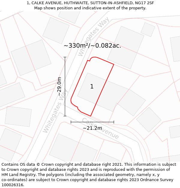 1, CALKE AVENUE, HUTHWAITE, SUTTON-IN-ASHFIELD, NG17 2SF: Plot and title map