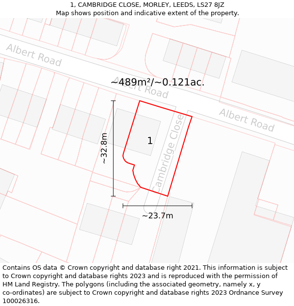 1, CAMBRIDGE CLOSE, MORLEY, LEEDS, LS27 8JZ: Plot and title map