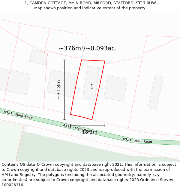 1, CAMDEN COTTAGE, MAIN ROAD, MILFORD, STAFFORD, ST17 0UW: Plot and title map