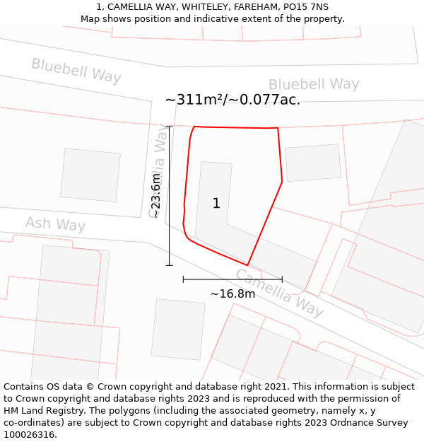 1, CAMELLIA WAY, WHITELEY, FAREHAM, PO15 7NS: Plot and title map