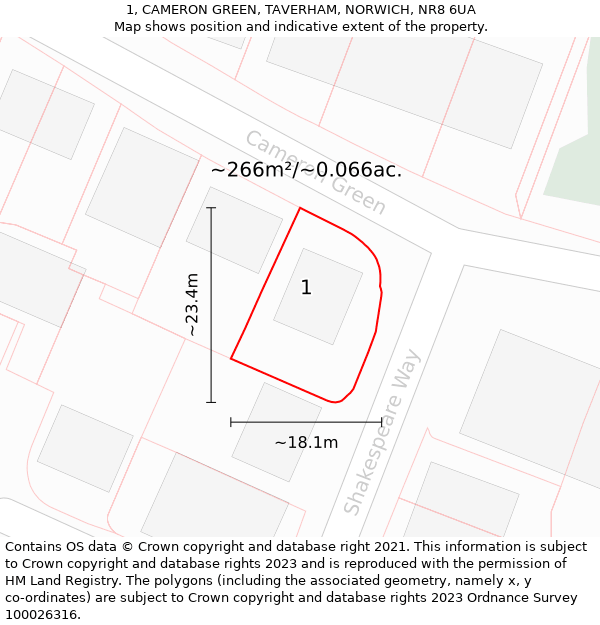 1, CAMERON GREEN, TAVERHAM, NORWICH, NR8 6UA: Plot and title map