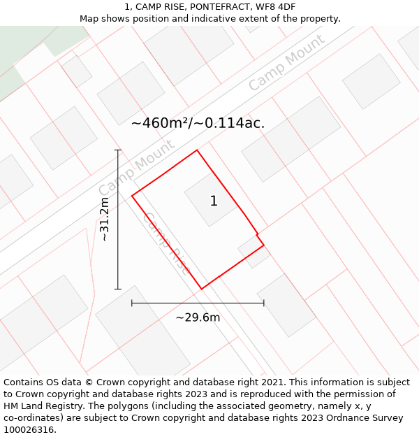 1, CAMP RISE, PONTEFRACT, WF8 4DF: Plot and title map