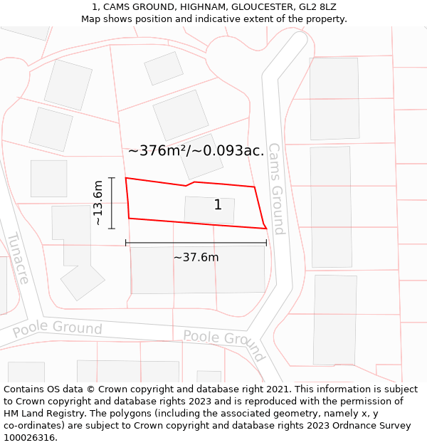 1, CAMS GROUND, HIGHNAM, GLOUCESTER, GL2 8LZ: Plot and title map