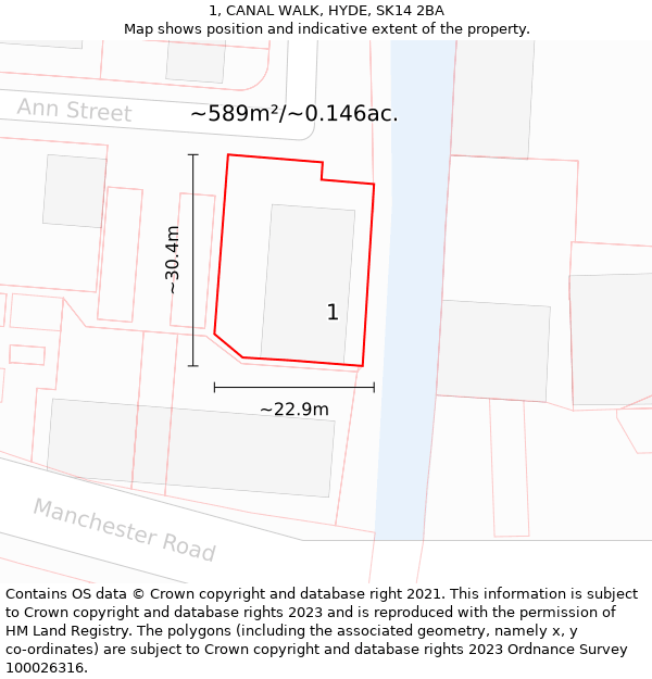 1, CANAL WALK, HYDE, SK14 2BA: Plot and title map