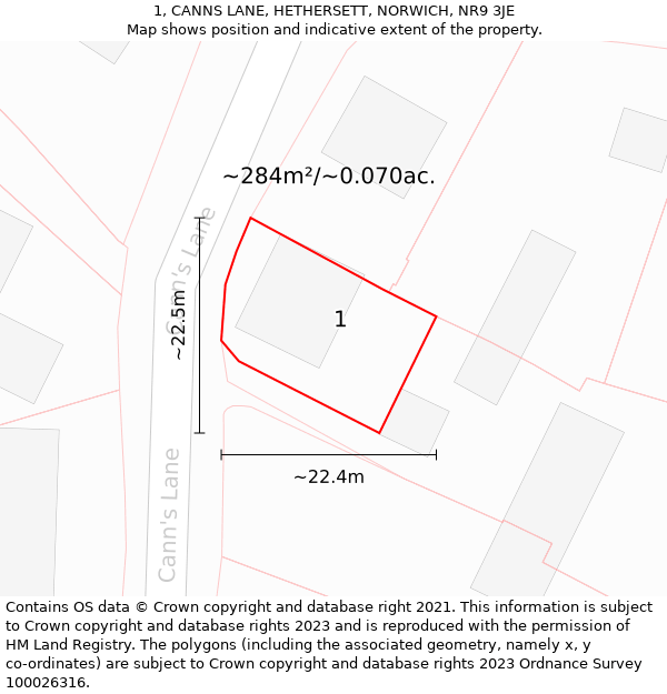 1, CANNS LANE, HETHERSETT, NORWICH, NR9 3JE: Plot and title map