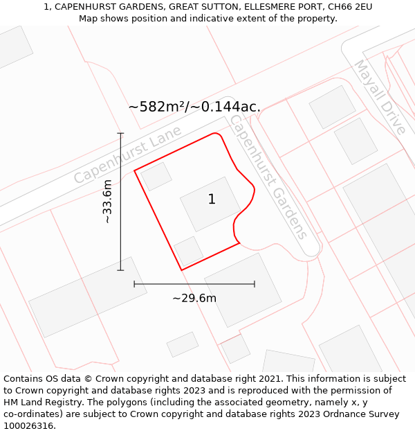 1, CAPENHURST GARDENS, GREAT SUTTON, ELLESMERE PORT, CH66 2EU: Plot and title map