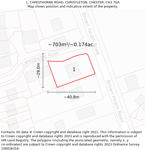 1, CAPESTHORNE ROAD, CHRISTLETON, CHESTER, CH3 7GA: Plot and title map