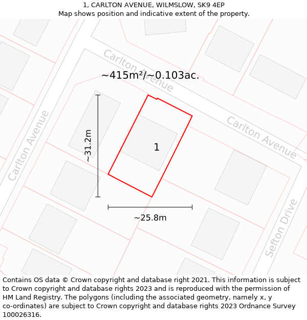 1, CARLTON AVENUE, WILMSLOW, SK9 4EP: Plot and title map