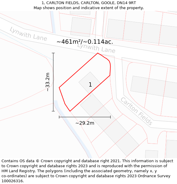 1, CARLTON FIELDS, CARLTON, GOOLE, DN14 9RT: Plot and title map