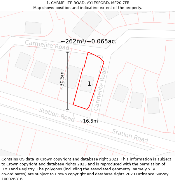 1, CARMELITE ROAD, AYLESFORD, ME20 7FB: Plot and title map