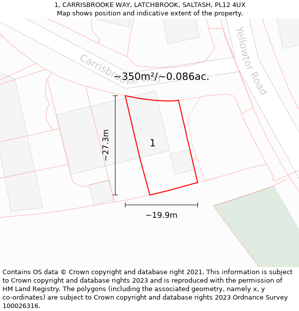 1, CARRISBROOKE WAY, LATCHBROOK, SALTASH, PL12 4UX: Plot and title map