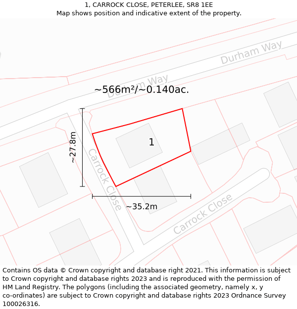 1, CARROCK CLOSE, PETERLEE, SR8 1EE: Plot and title map