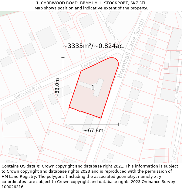 1, CARRWOOD ROAD, BRAMHALL, STOCKPORT, SK7 3EL: Plot and title map