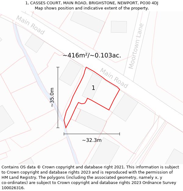 1, CASSES COURT, MAIN ROAD, BRIGHSTONE, NEWPORT, PO30 4DJ: Plot and title map