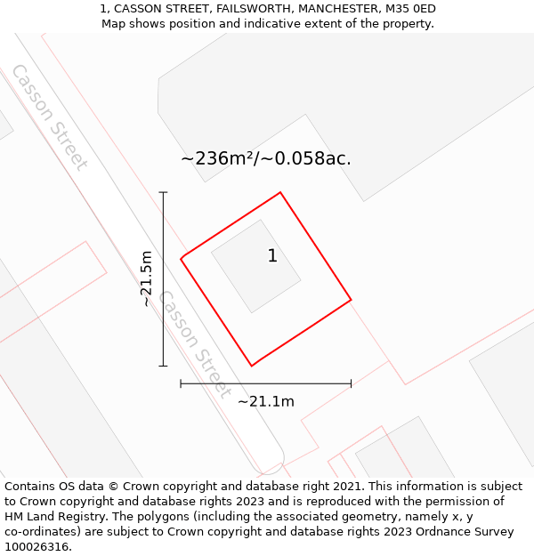 1, CASSON STREET, FAILSWORTH, MANCHESTER, M35 0ED: Plot and title map