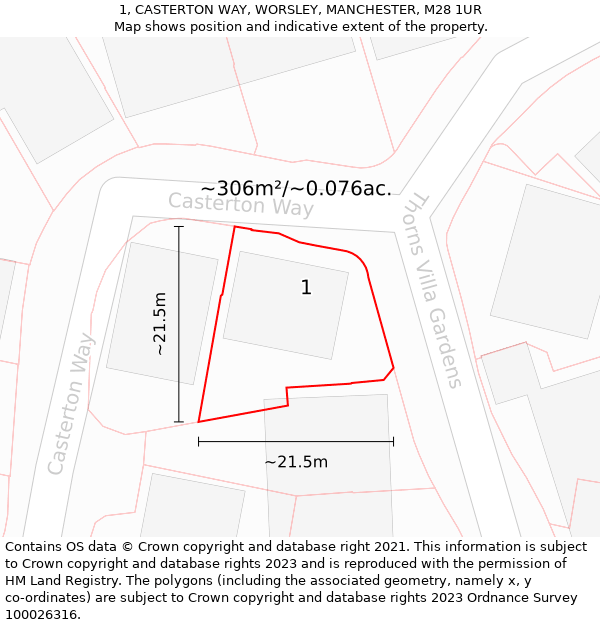 1, CASTERTON WAY, WORSLEY, MANCHESTER, M28 1UR: Plot and title map