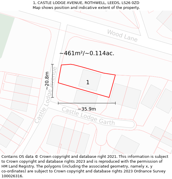 1, CASTLE LODGE AVENUE, ROTHWELL, LEEDS, LS26 0ZD: Plot and title map