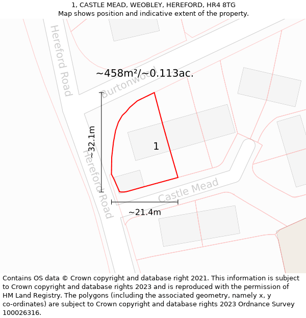 1, CASTLE MEAD, WEOBLEY, HEREFORD, HR4 8TG: Plot and title map