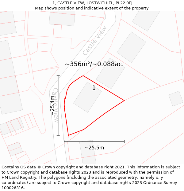 1, CASTLE VIEW, LOSTWITHIEL, PL22 0EJ: Plot and title map