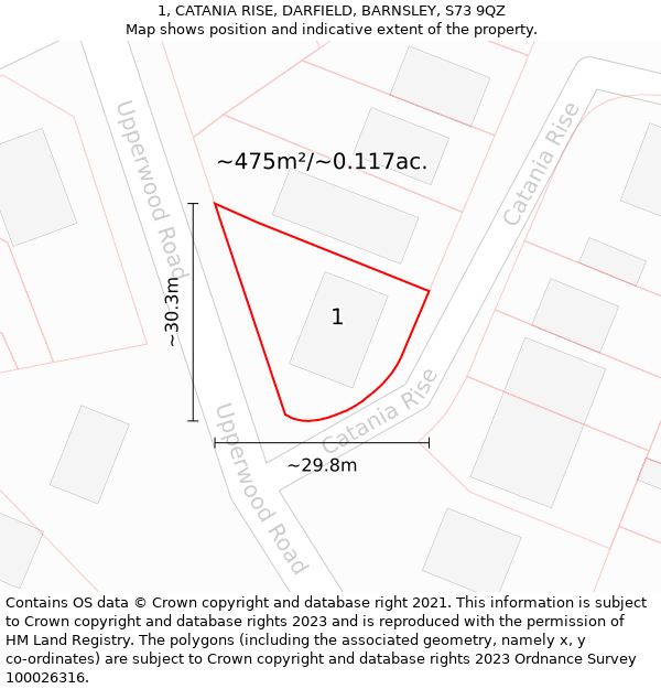 1, CATANIA RISE, DARFIELD, BARNSLEY, S73 9QZ: Plot and title map