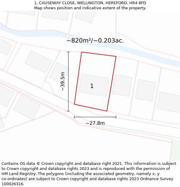 1, CAUSEWAY CLOSE, WELLINGTON, HEREFORD, HR4 8FD: Plot and title map