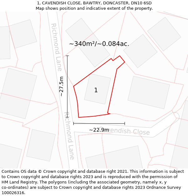 1, CAVENDISH CLOSE, BAWTRY, DONCASTER, DN10 6SD: Plot and title map