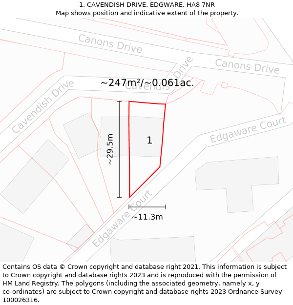 1, CAVENDISH DRIVE, EDGWARE, HA8 7NR: Plot and title map