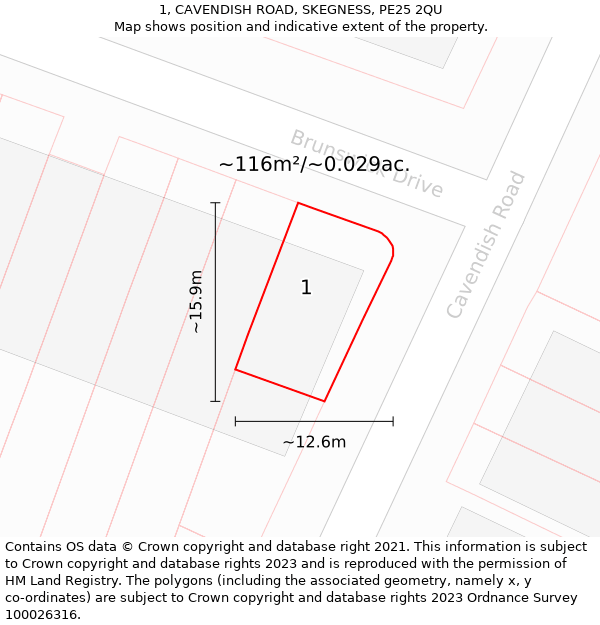 1, CAVENDISH ROAD, SKEGNESS, PE25 2QU: Plot and title map