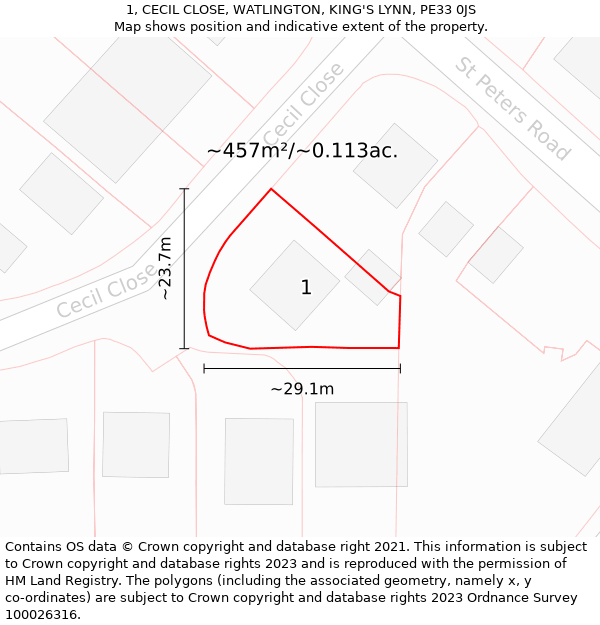 1, CECIL CLOSE, WATLINGTON, KING'S LYNN, PE33 0JS: Plot and title map