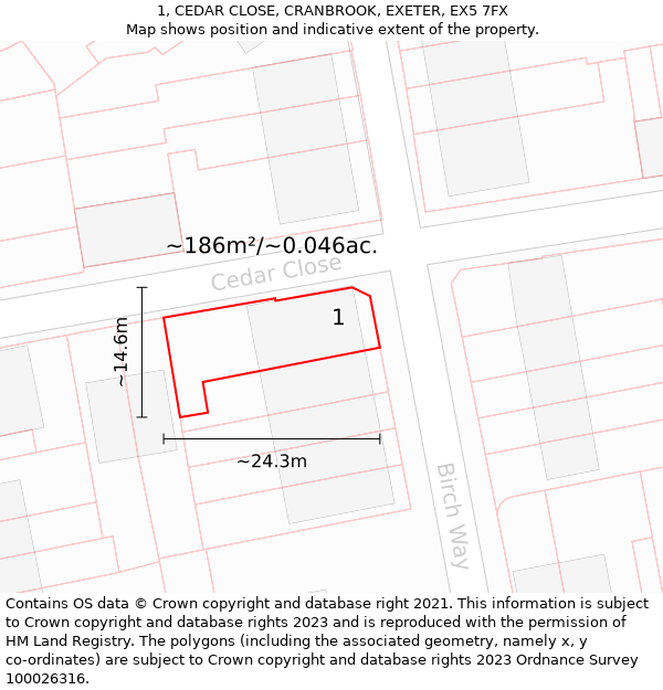 1, CEDAR CLOSE, CRANBROOK, EXETER, EX5 7FX: Plot and title map