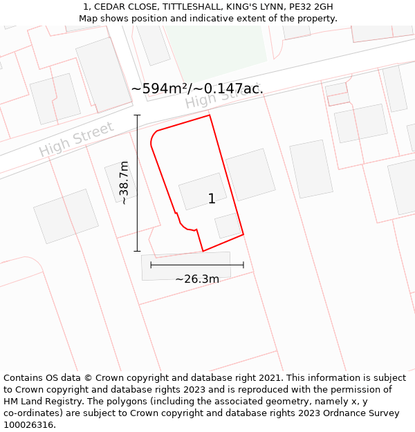 1, CEDAR CLOSE, TITTLESHALL, KING'S LYNN, PE32 2GH: Plot and title map