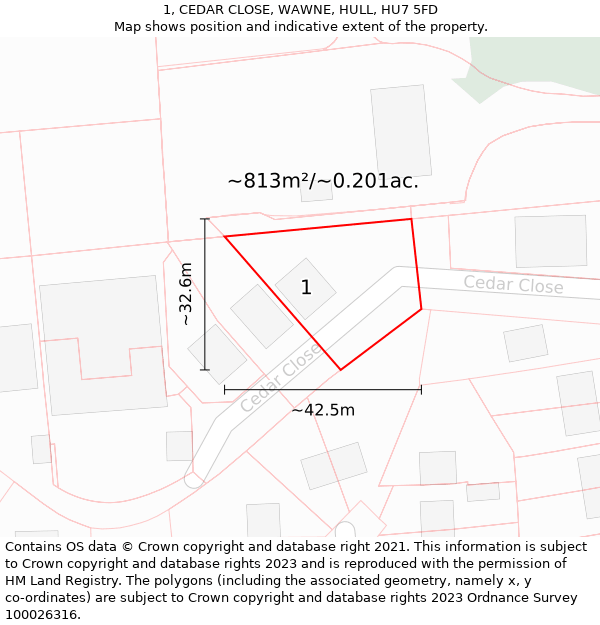 1, CEDAR CLOSE, WAWNE, HULL, HU7 5FD: Plot and title map