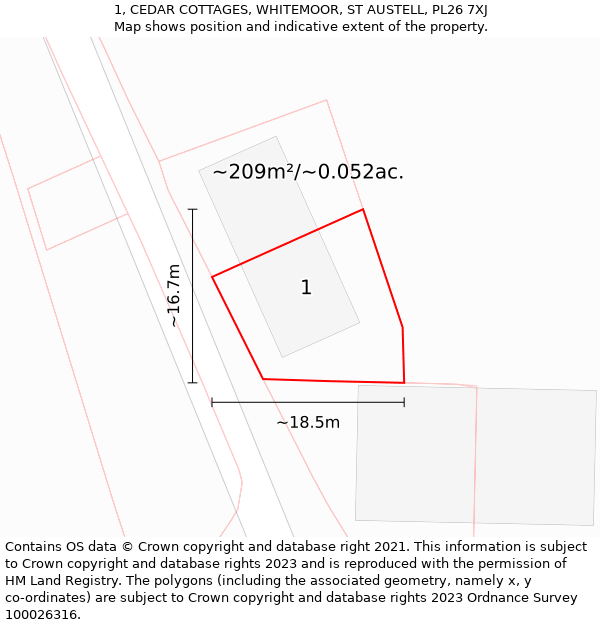 1, CEDAR COTTAGES, WHITEMOOR, ST AUSTELL, PL26 7XJ: Plot and title map