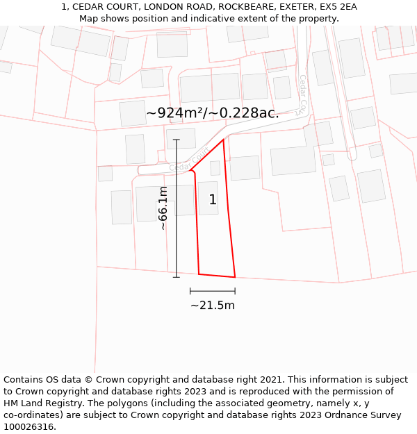 1, CEDAR COURT, LONDON ROAD, ROCKBEARE, EXETER, EX5 2EA: Plot and title map