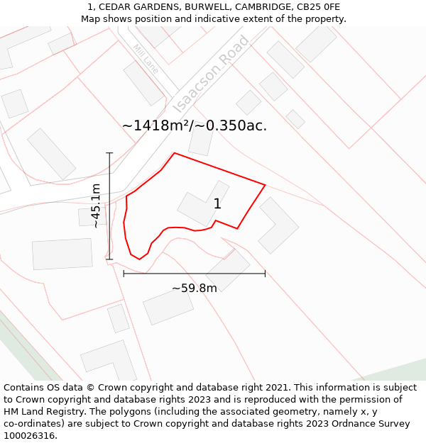 1, CEDAR GARDENS, BURWELL, CAMBRIDGE, CB25 0FE: Plot and title map