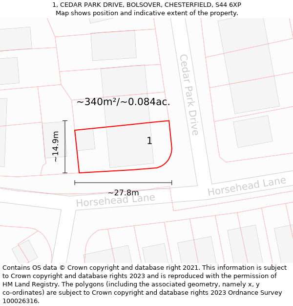 1, CEDAR PARK DRIVE, BOLSOVER, CHESTERFIELD, S44 6XP: Plot and title map