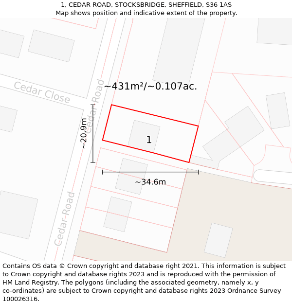 1, CEDAR ROAD, STOCKSBRIDGE, SHEFFIELD, S36 1AS: Plot and title map