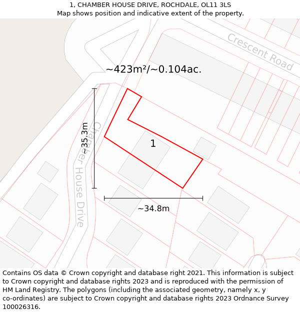 1, CHAMBER HOUSE DRIVE, ROCHDALE, OL11 3LS: Plot and title map