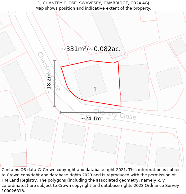 1, CHANTRY CLOSE, SWAVESEY, CAMBRIDGE, CB24 4GJ: Plot and title map