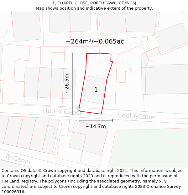 1, CHAPEL CLOSE, PORTHCAWL, CF36 3SJ: Plot and title map