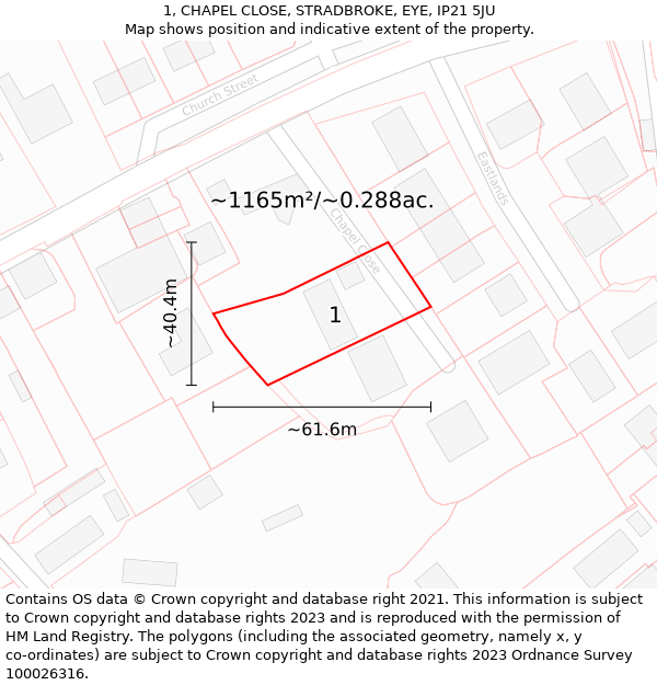 1, CHAPEL CLOSE, STRADBROKE, EYE, IP21 5JU: Plot and title map