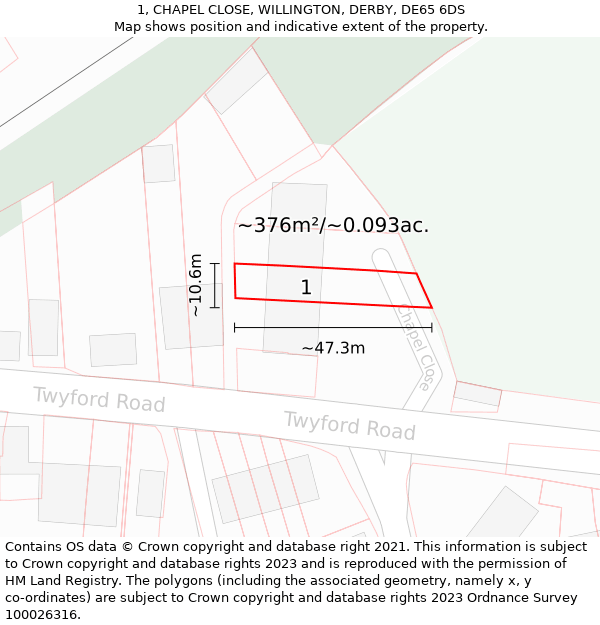 1, CHAPEL CLOSE, WILLINGTON, DERBY, DE65 6DS: Plot and title map